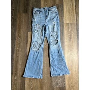 American Eagle Flare Jeans Womens 10 Light Blue Distressed Next Level Stretch